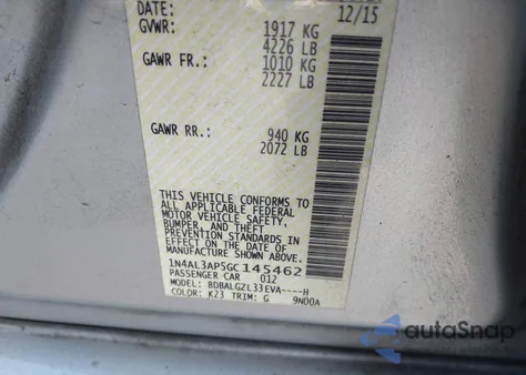 2016 Nissan Altima 2.5 S из США, поврежденный, VIN 1N4AL3AP5GC145462